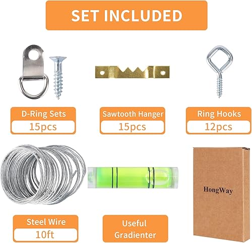 Miniatura 4 de Hongway Kit de 276 piezas para colgar fotos, surtido de colgadores de fotos, ganchos de marco resistentes con clavos, alambre para colgar, ojales de