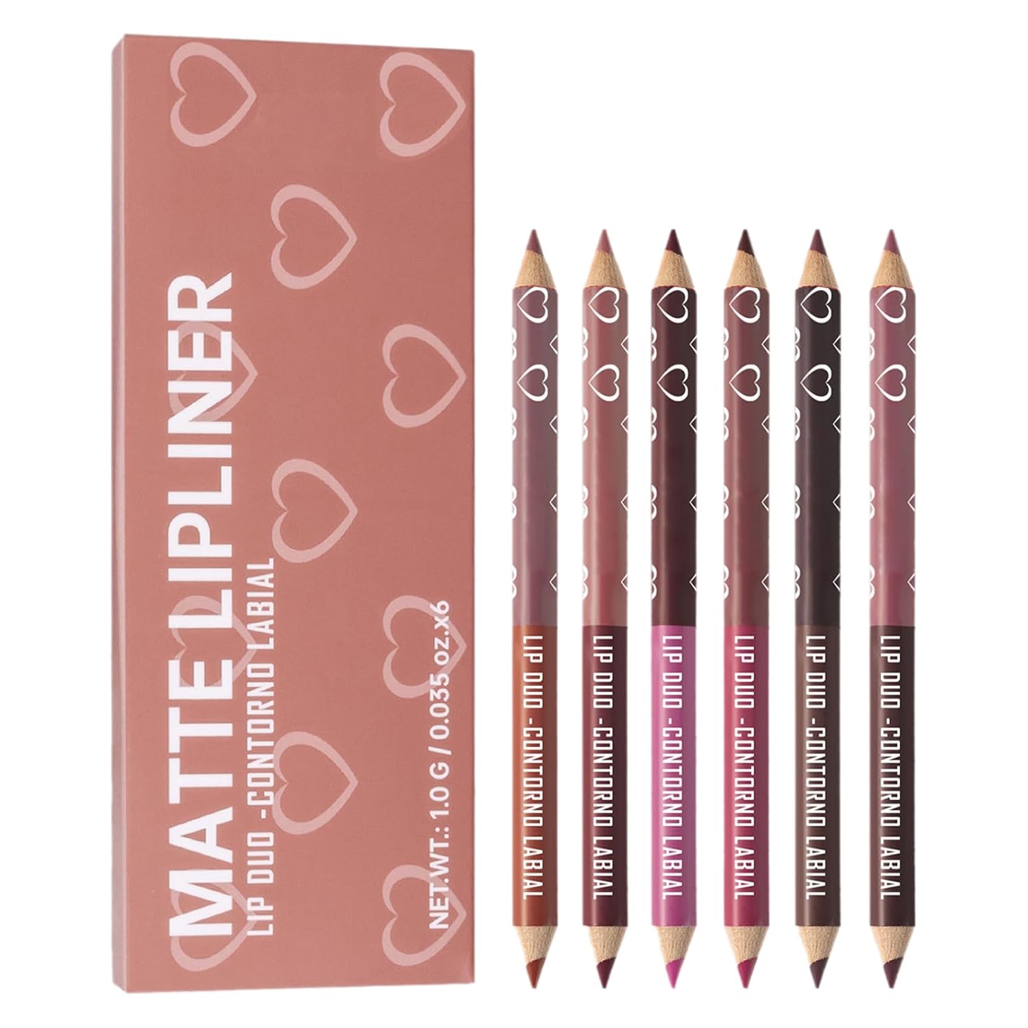 iiniim Double-Ended Dual-Color Lip Liner Pencils, Matte Long-Lasting 6Pcs Set Type B One Size