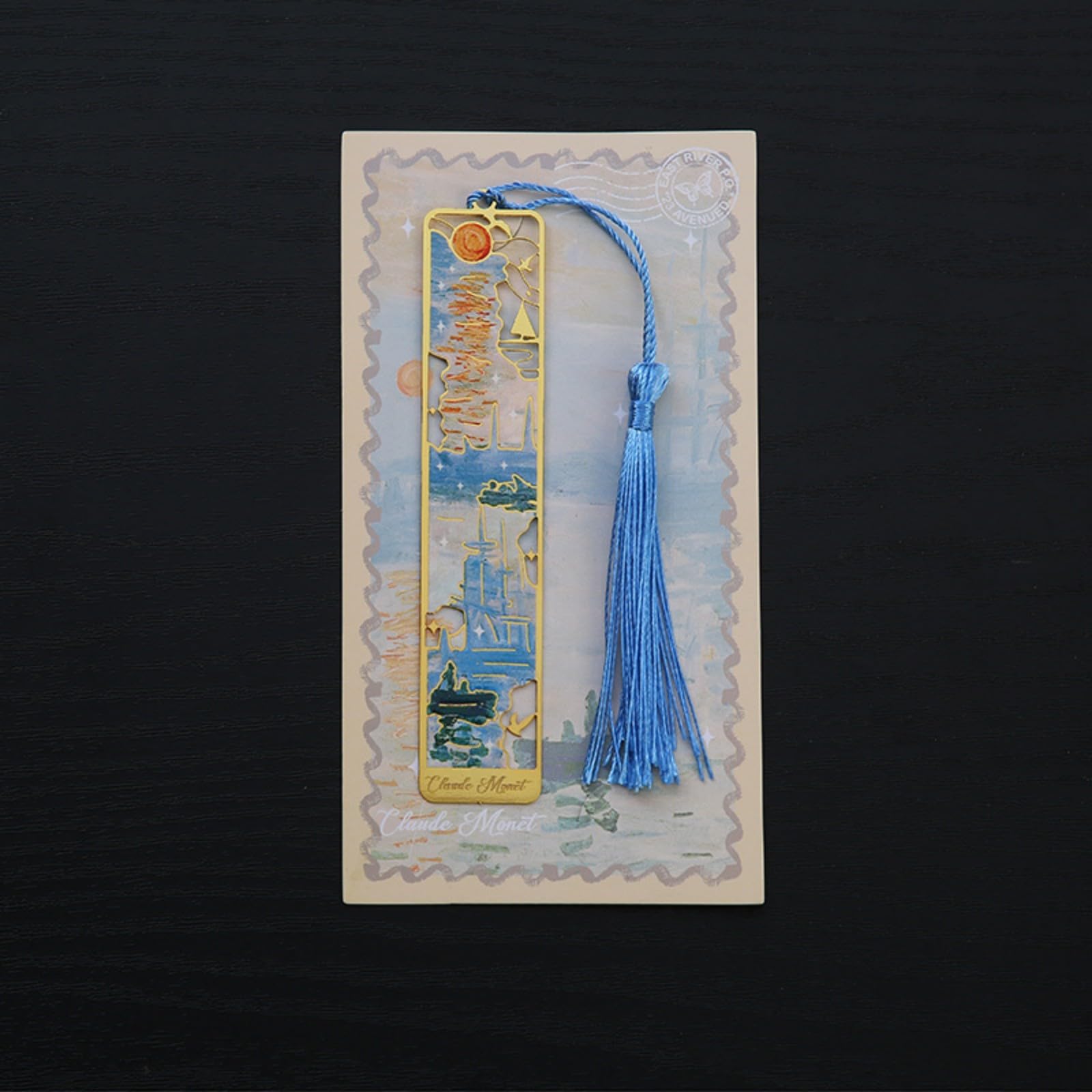 1 Pc Hollow Brass Tassel Bookmark - Van Gogh & Monet Oil Painting Sunrise, Durable Vintage Unisex Bookmark, Decorative Art Accessory, Perfect Graduation/Teacher’s Day Gift for Book Lovers