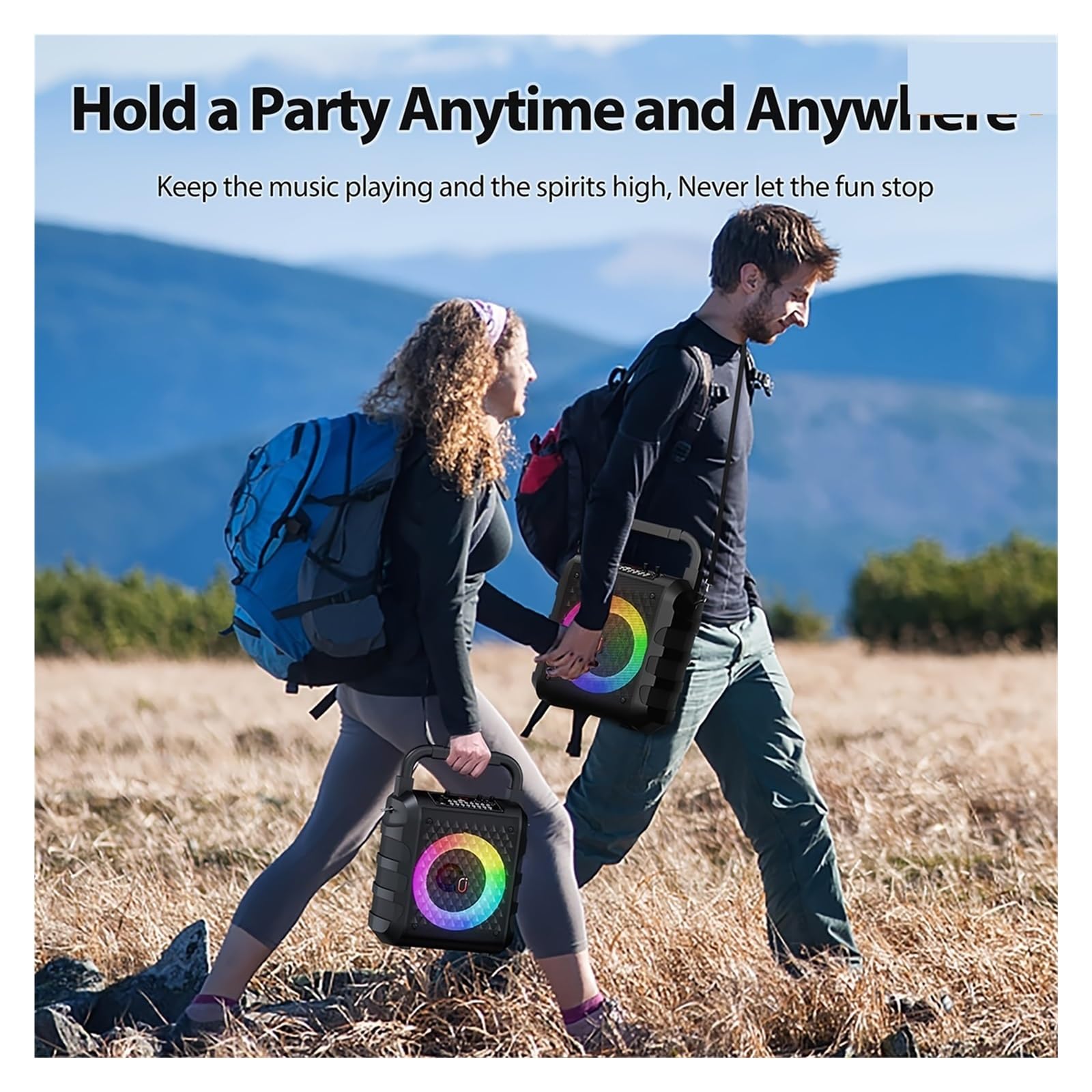 Zestaw Karaoke Z 2 Bezprzewodowymi Mikrofonami Karaoke, Przenośnymi Głośnikami Bluetooth, Domowym Systemem Karaoke 0K Z Kolorowymi Światłami RGB