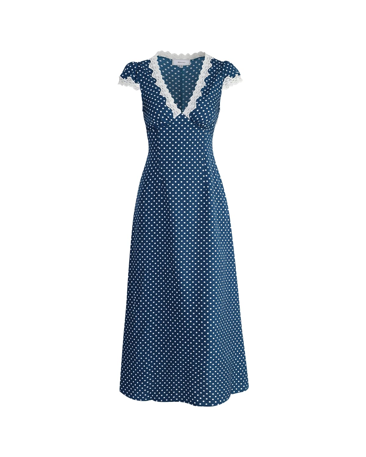 Women Summer Dresses Deep V Neck Polka Dot Prined Splice Lace Dress Elegant Cotton for Party