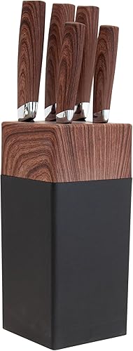 Juego de 5 cuchillos con bloque de almacenamiento para cocina, cuchillas de acero inoxidable al carbono, cuchillos negros, asas ergonómicas de