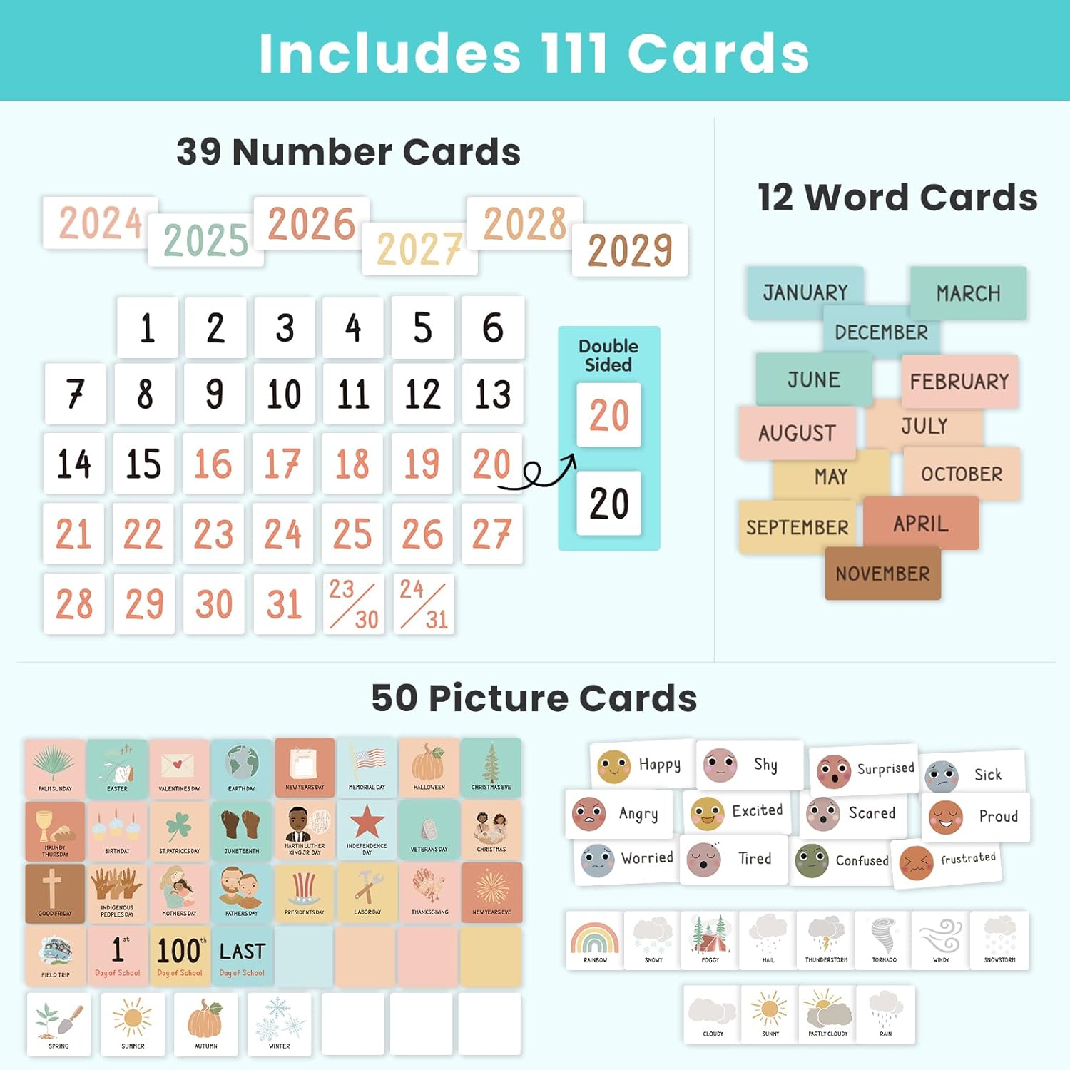 Godery Classroom Boho Calendar & Weather Pocket Chart with 111 Cards, Circle Time Learning Center for Kids and Toddler, Preschool Must Haves!