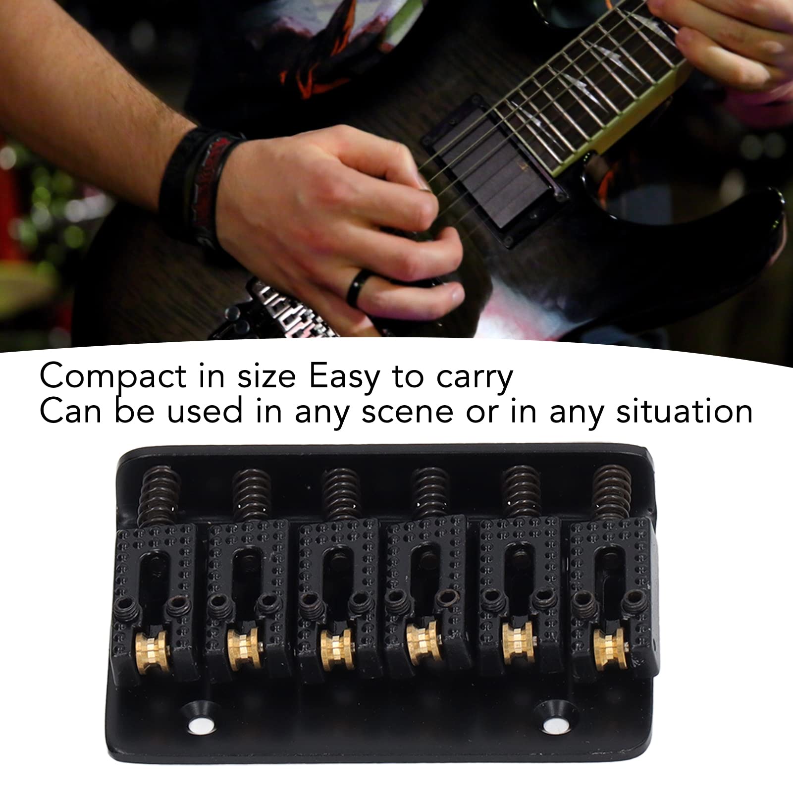 Electric Guitar Bridge, Comfortable Touch Standard Size Iron Copper Top Load Bridge 6 Strings for Stringed Instrument(Black)