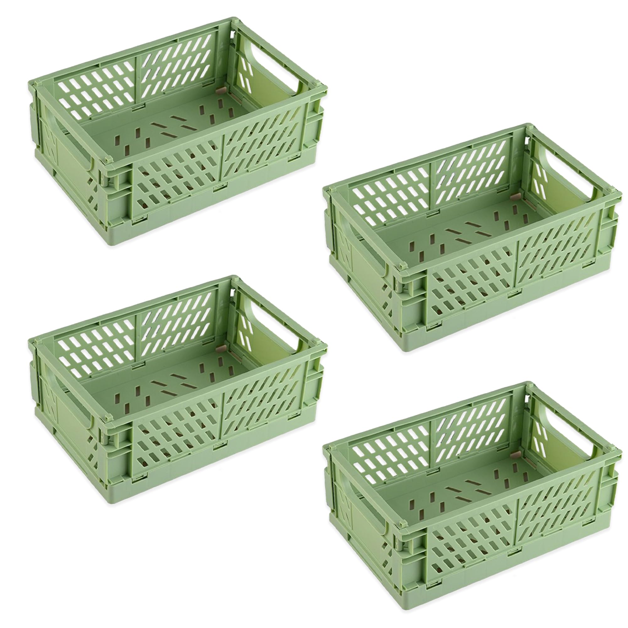 Kuber Industries Green (Set Of 4) Small & Rugged Plastic Basket For Storage - For Kitchen, Makeup, Toiletries & Bathroom Items