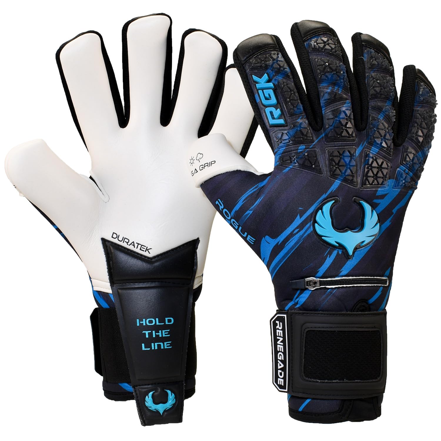 Renegade GK Limited Edition Rogue Maelstrom Goalie Gloves with Fingersaves | 4mm Giga Grip | Blue Soccer Goalkeeper Gloves (Size 6, Youth, Kids, Neg. Cut, Level 4+) — image 1