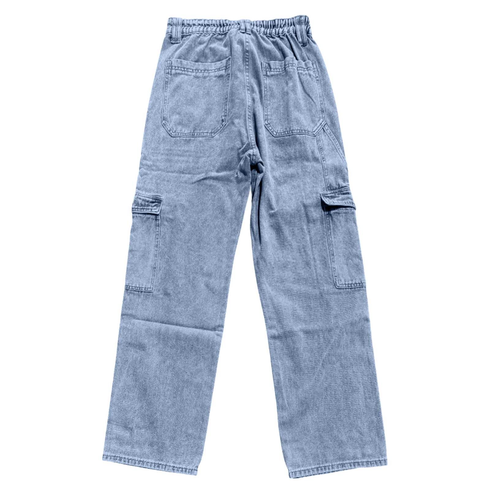 Generisch Jeans Damen Baggy Cargo-Jeans FüR Damen Mit Hoher Taille Und Geradem Weitem Bein FüR LäSsige Streetwear-Party Und Club-Outfits Mit ReißVerschluss Und Knopfverschluss Vorne