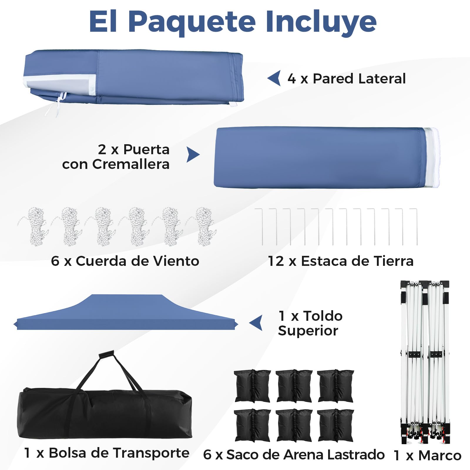 COSTWAY Carpa Plegable 3x6m, 6 Paredes Laterales Desmontables, Pergolas de Jardin Pop UP, Protección UV 50+ Impermeable, 6 Sacos de Arena, Cenadores Pabellón Jardin Exteriores (Azul)