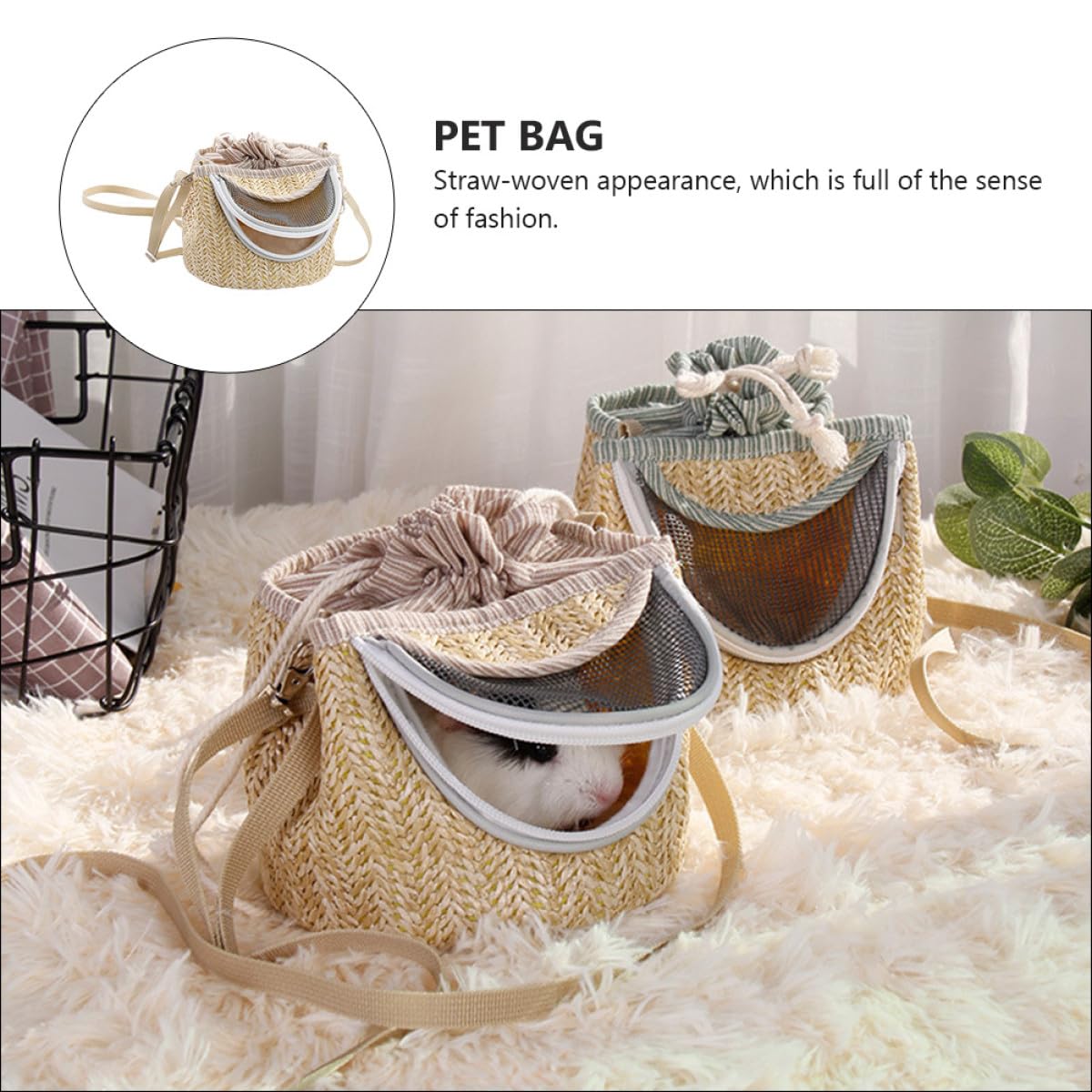 Sosoport 2stücke Transporttasche Für Haustiere Atmungsaktive Tragetasche Für Hamster Kleine Nagetiere Warm Und Bequem Für Reisen Und Ausflüge Mit Modischem Strohwoven-Design Und