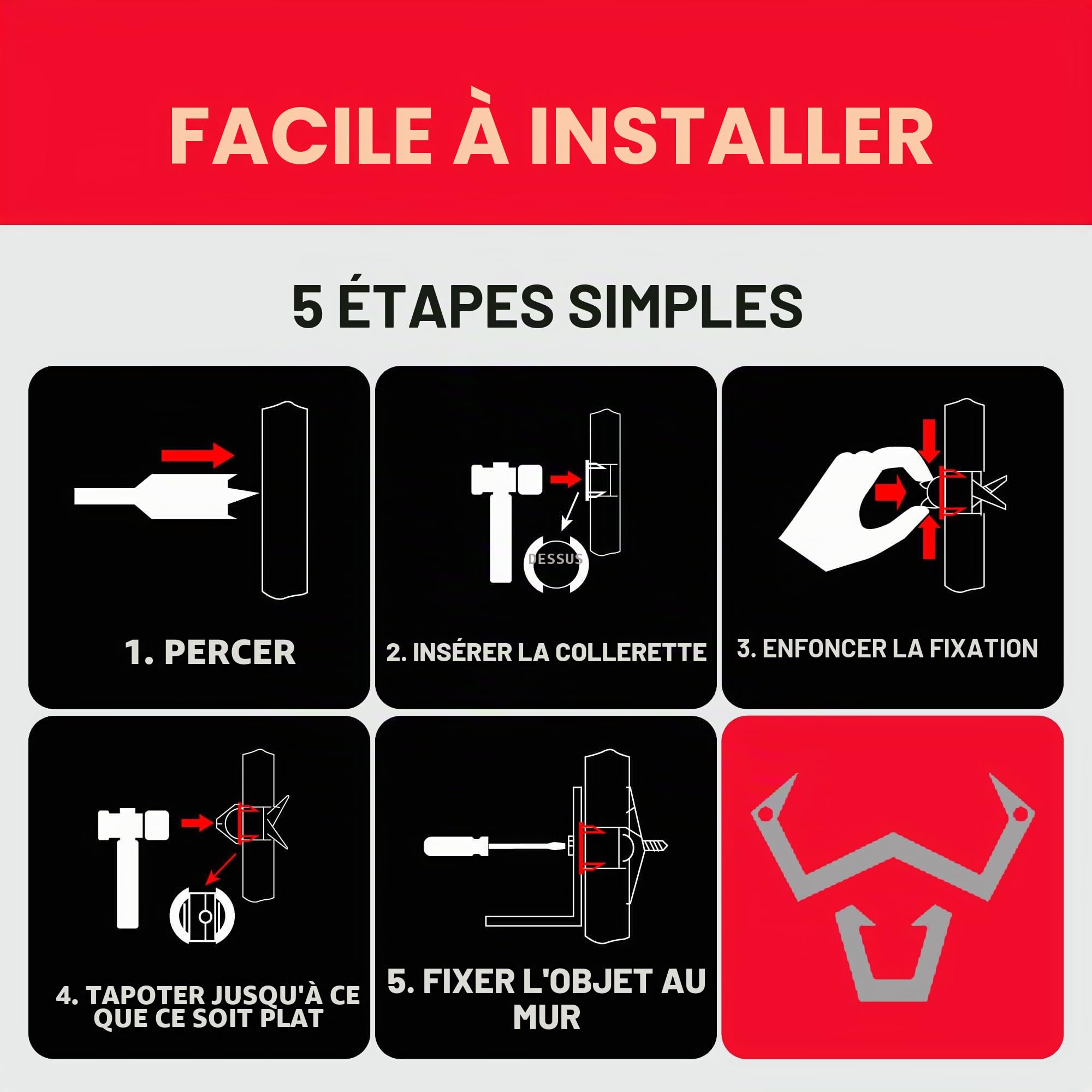 Bullfix Kit Télé, Cheville Placo Charge Lourde Façon Cheville Molly pour Support Mural TV, Kit d'Ancrage Mural Universel pour Fixation Murale TV sur Murs en Plaque de Platre Creux, Cloisons Sèches