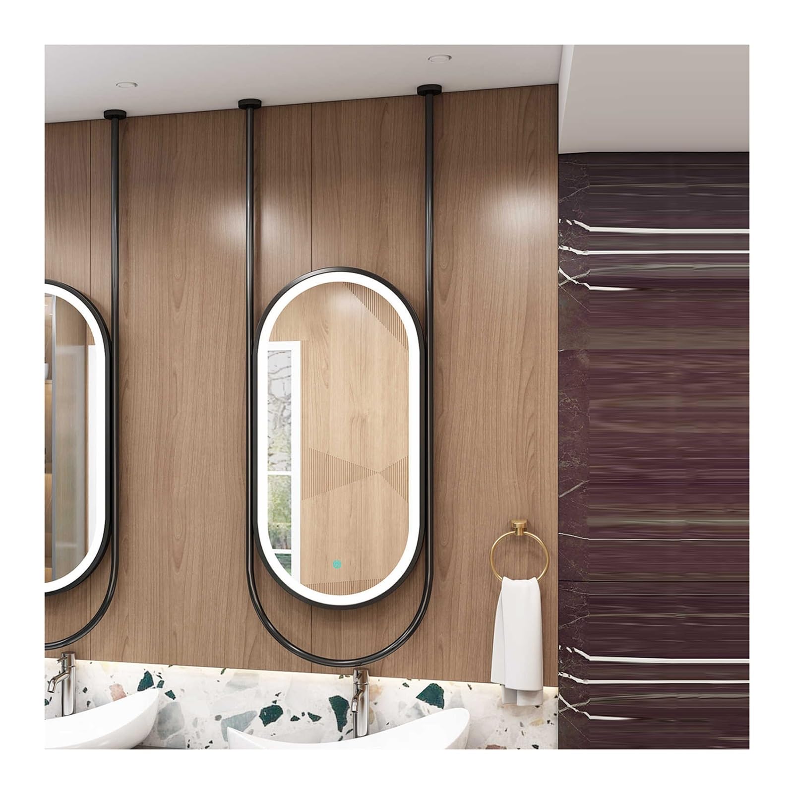 CGCSYZ Ceiling Hanging Mirror Lighting LED Mirror Decorative Simple Mirror, Floating Bathroom Square Vanity (Black 50x80cm)