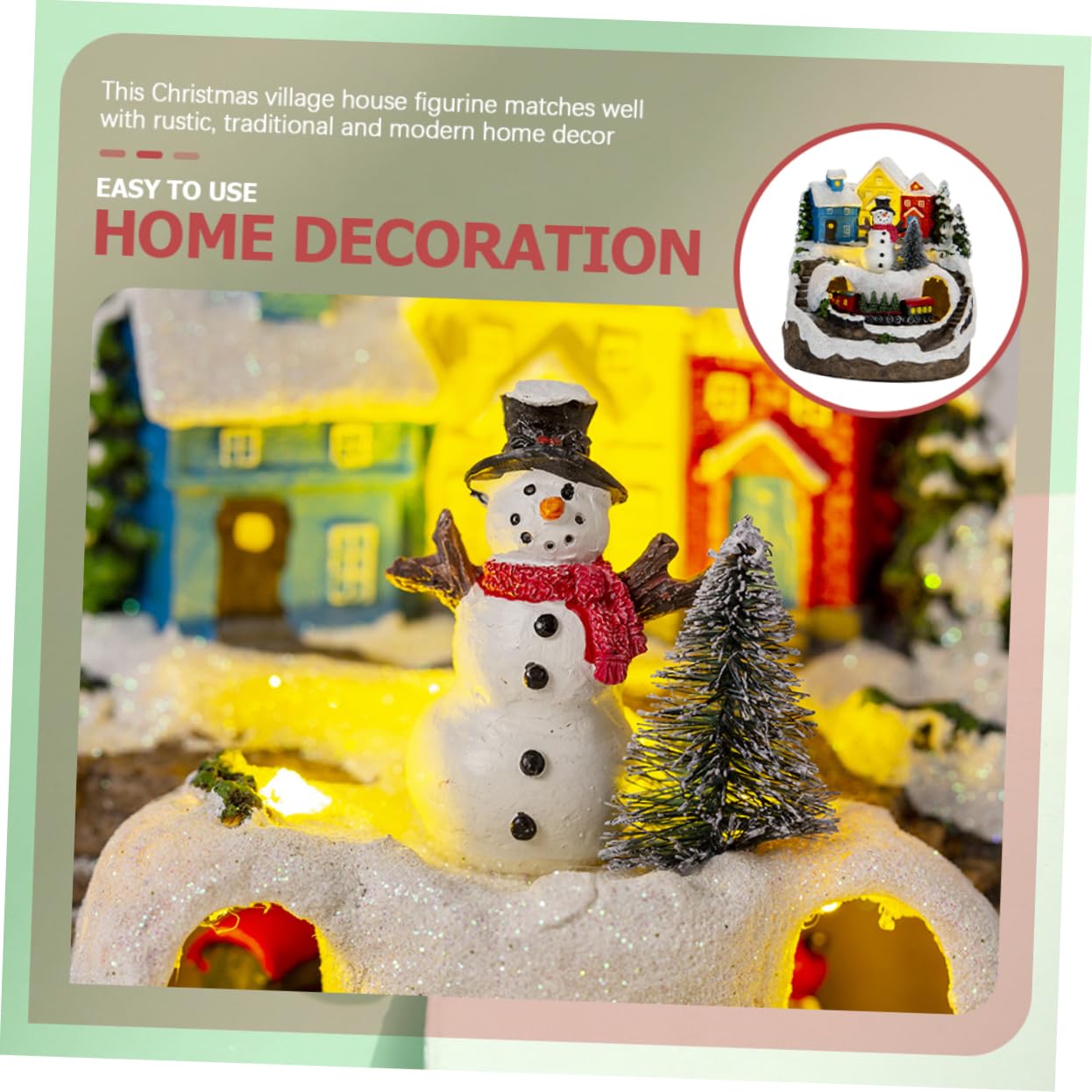 PRETYZOOM Casa de Nieve con Música Brillante Decoración Navideña Iluminada para Escritorio Casa Miniatura Iluminada con Tren para Adornos de Navidad