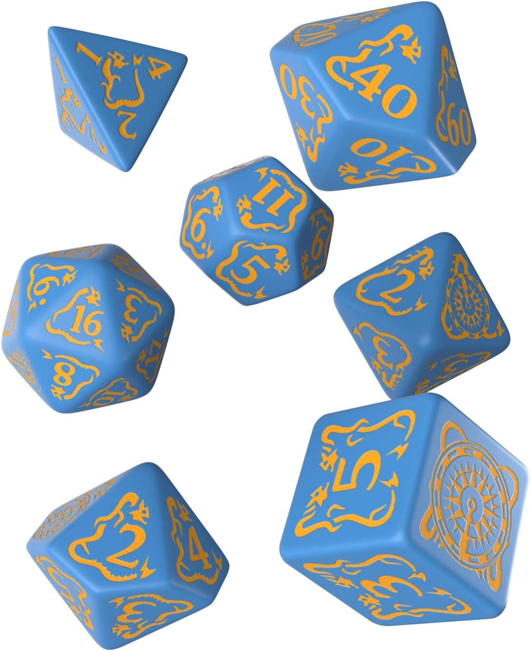 Q WORKSHOP Pathfinder Ruins of Azlant Rpg Ornamented Dice Set 7 Polyhedral Pieces Blue, Standard (15mm - 17mm)