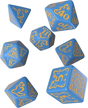 Q WORKSHOP Pathfinder Ruins of Azlant Rpg Ornamented Dice Set 7 Polyhedral Pieces Blue, Standard 15mm - 17mm