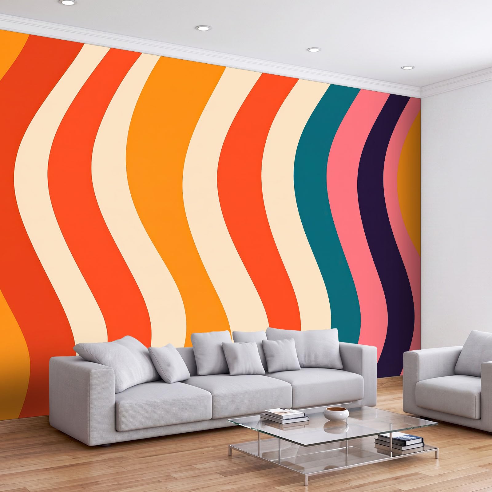 Tapeta ścienna 3D Panoramiczna włóknina minimalistyczne abstrakcyjne fale geometryczne tapeta ścienna gobelin dekoracyjny, obrazy ścienne do salonu, dekoracja ścienna, 500 x 280 cm, kolor