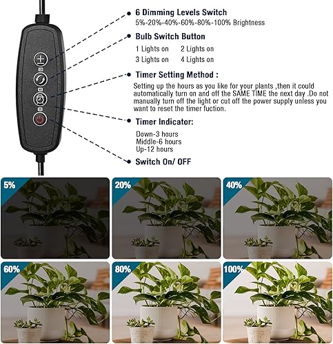 Miniatura 5 de Paquete de 4 luces de cultivo para plantas de interior, tiras de luz LED DC12V, 432 luces LED de espectro completo con temporizador automático de