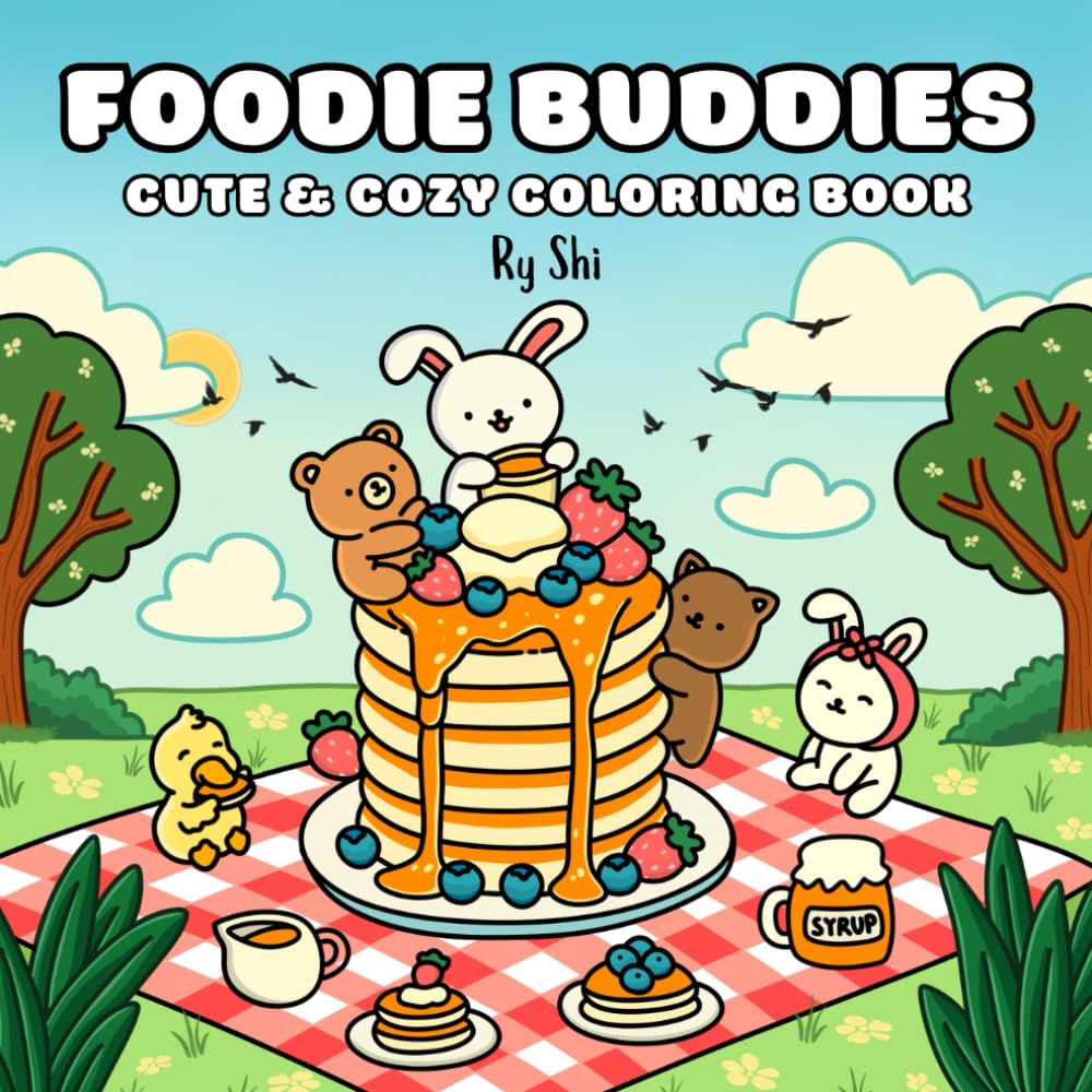 Foodie Buddies: A Cute & Cozy Coloring Book for Teens and Adults Featuring Adorable Animals and Food Little World for Relaxation and Stress Relief