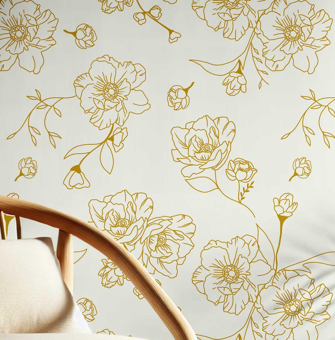 Papier peint floral jaune S4Sassy en vinyle autocollant 63,5x304 cm pour mur