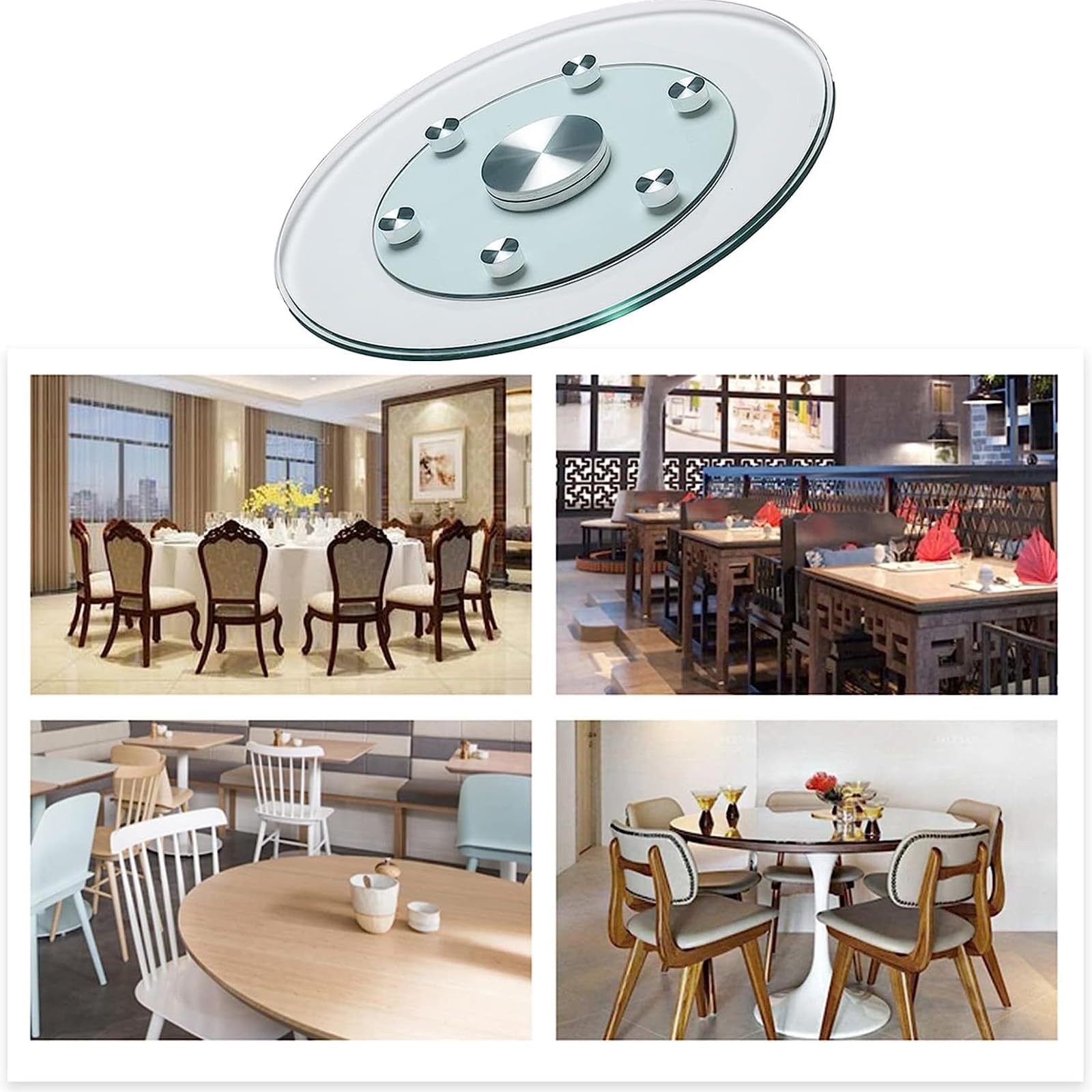 Plateau tournant Rond en Verre trempé Lazy Susan Table de Salle à Manger rotative à 360 ° Dessus de Table en Verre trempé Lazy Susan Plateau de Service Transparent avec 6 Roues Anti-basculem