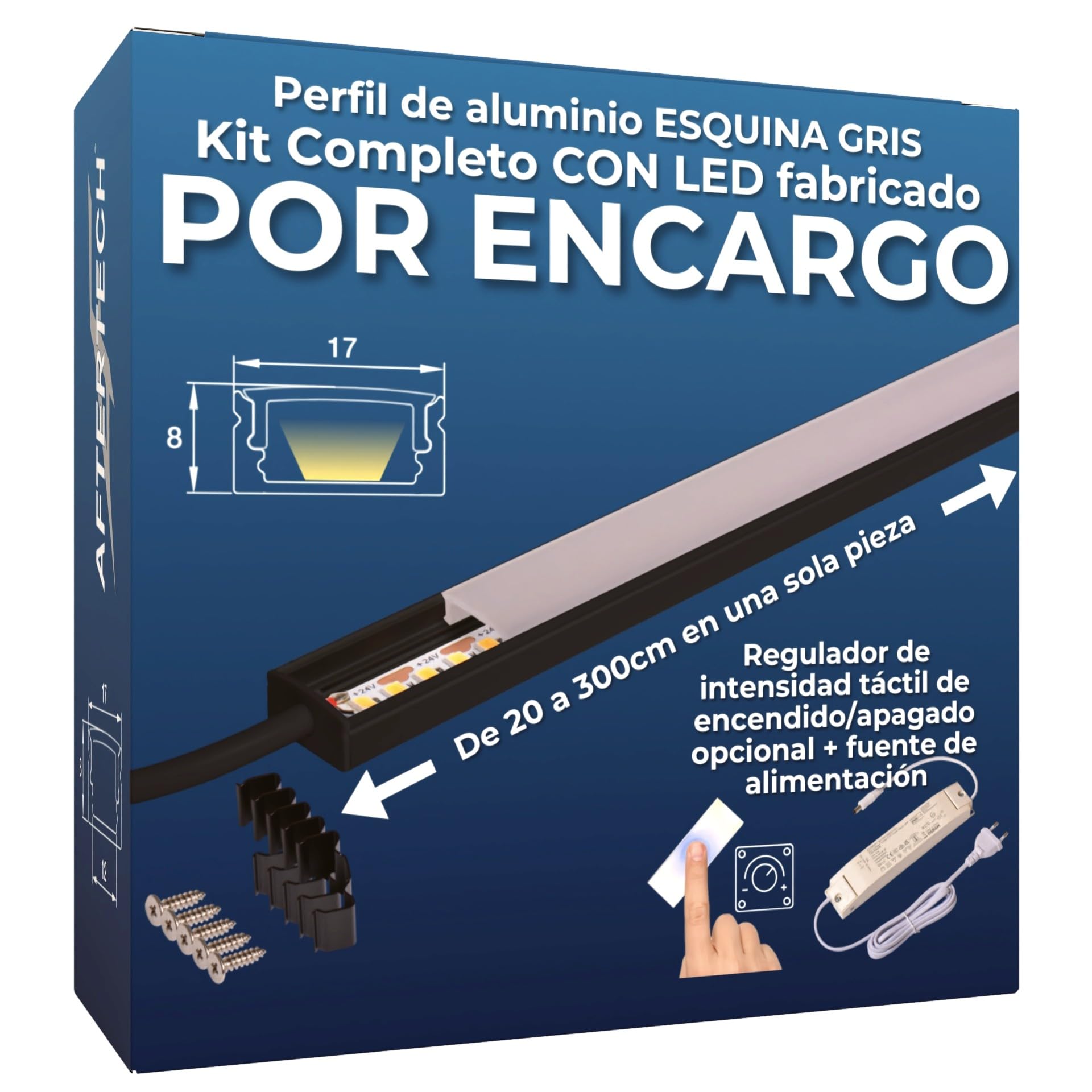 AFTERTECH Barra LED Perfil Plano de Aluminio NEGRO al centímetro de 20 a 300cm en UNA SOLA PIEZA - LUZ POTENTE 19,2w/m 180led/m - PERSONALIZABLE Bajo Mueble de Cocina