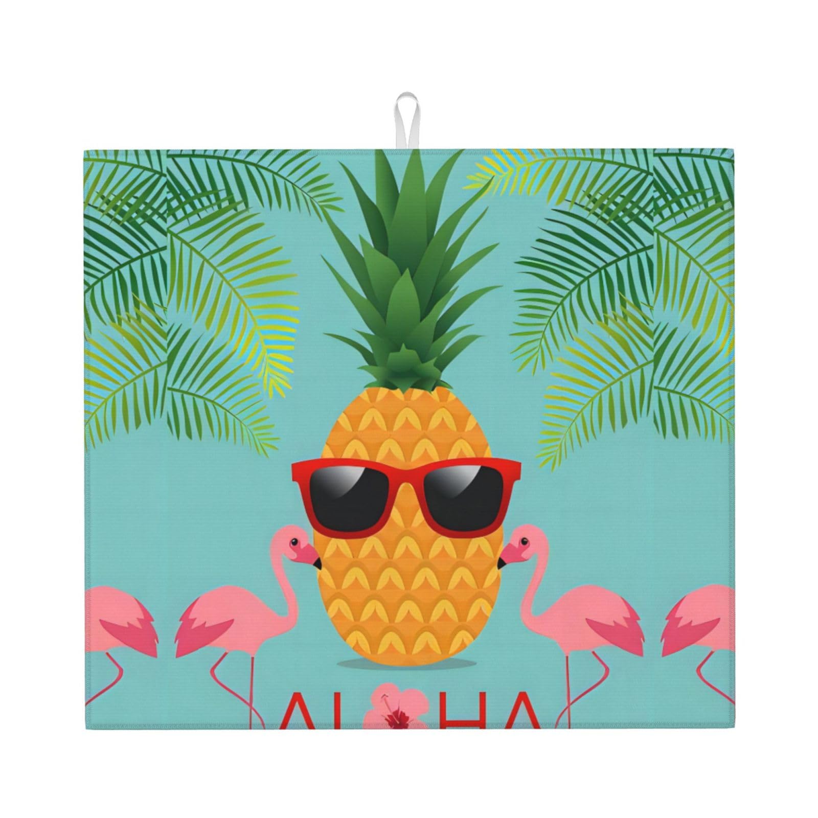 HJFCZH Pineapple Flamingo Prints Kitchen Drying Mat - Absorbent Dish Drying Throw with Vibrant Prints, Quick-Dry Countertop Layer for Dishes & Appliances - Non-Slip & Foldable