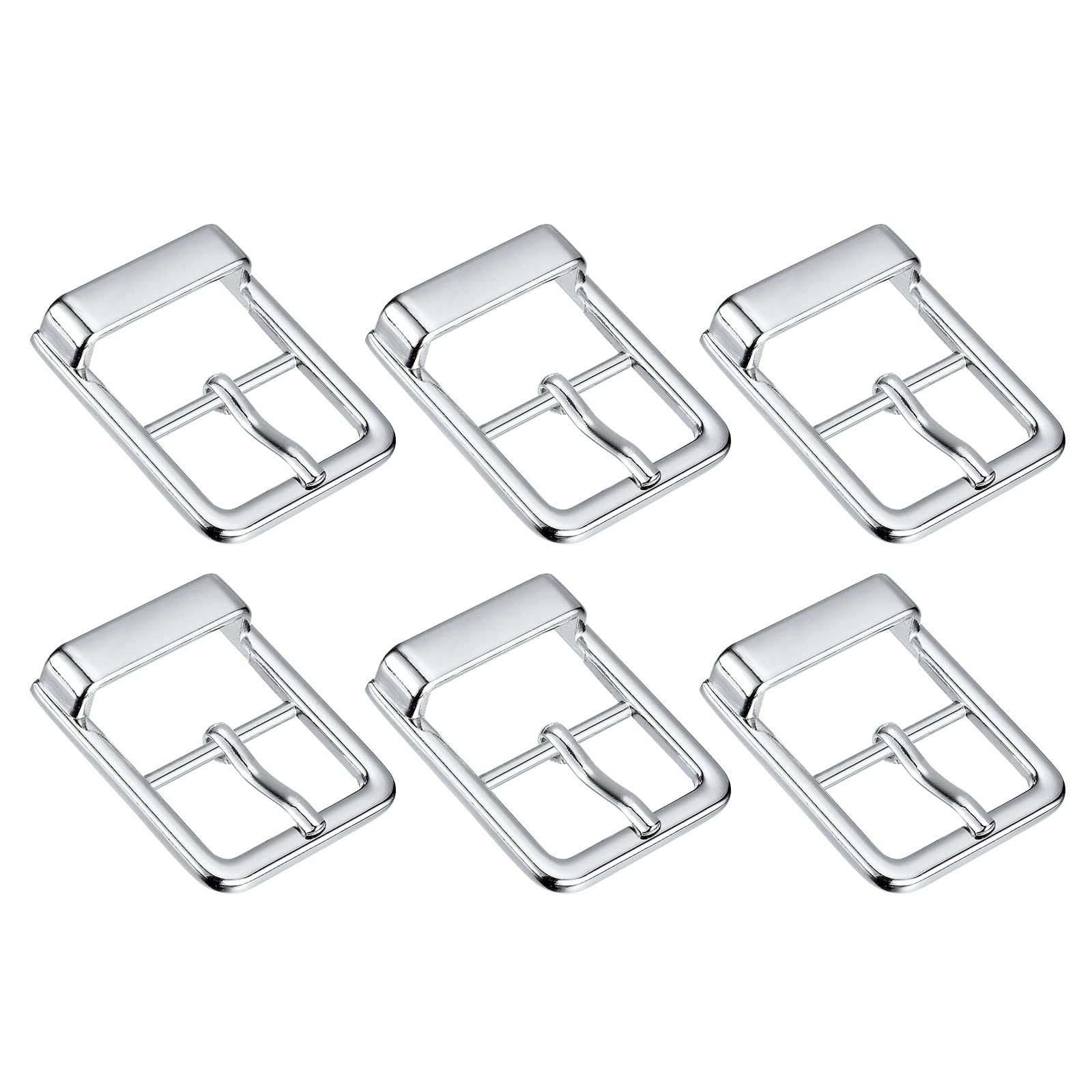 sourcing map Metal Roller Buckle, 6Pcs 1 Inch Single Prong Belt Buckle Square Center Bar Buckles for Leather Craft Accessories, White Silver