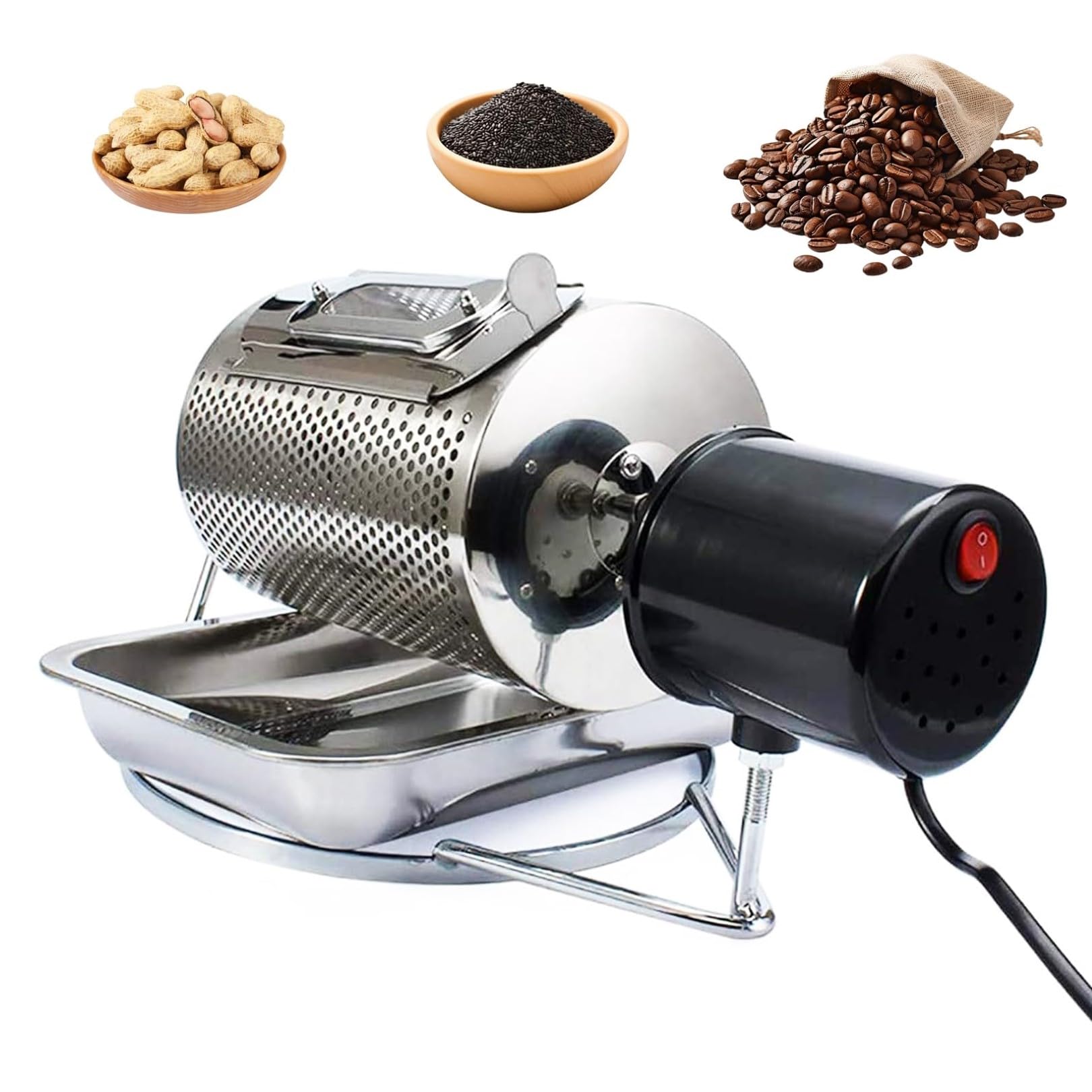 FHRKA Coffee Bean Roaster Machine, Drum Coffee Roaster, Stainless Steel Peanut Bean Roasting Machine for Household Nut Roaster