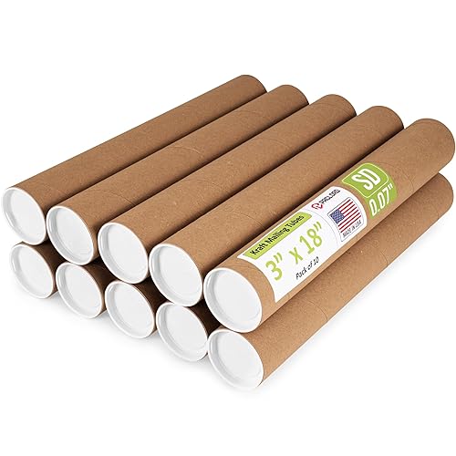 Tubo de correo de papel kraft reforzado de 3 x 18 pulgadas, paquete de 10 tubos con 20 tapas, tubo seguro aprobado por USPS para póster - Tubo de