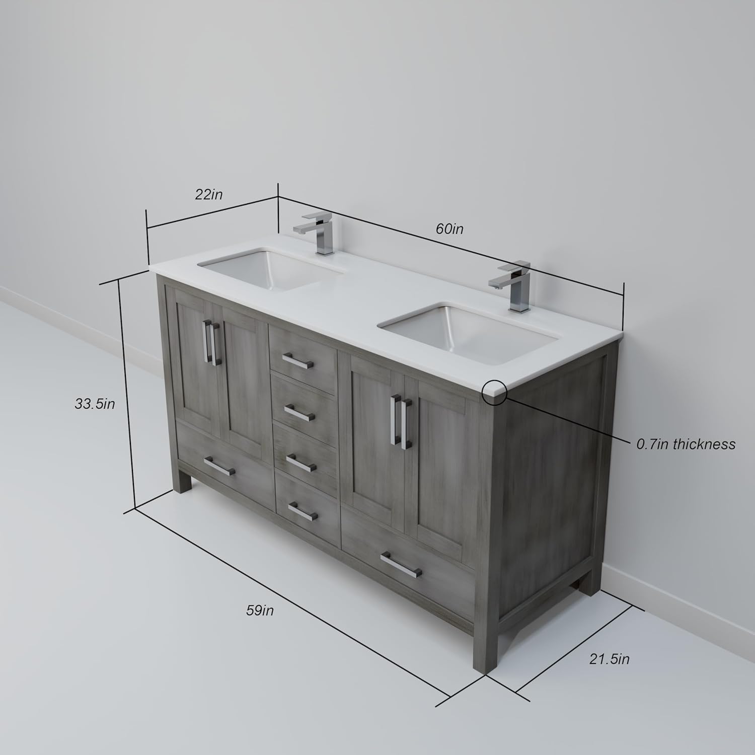 Jacques 60 in. W x 22 in. D Distressed Grey Bath Vanity, Cultured Marble Top and 58 in. Mirror