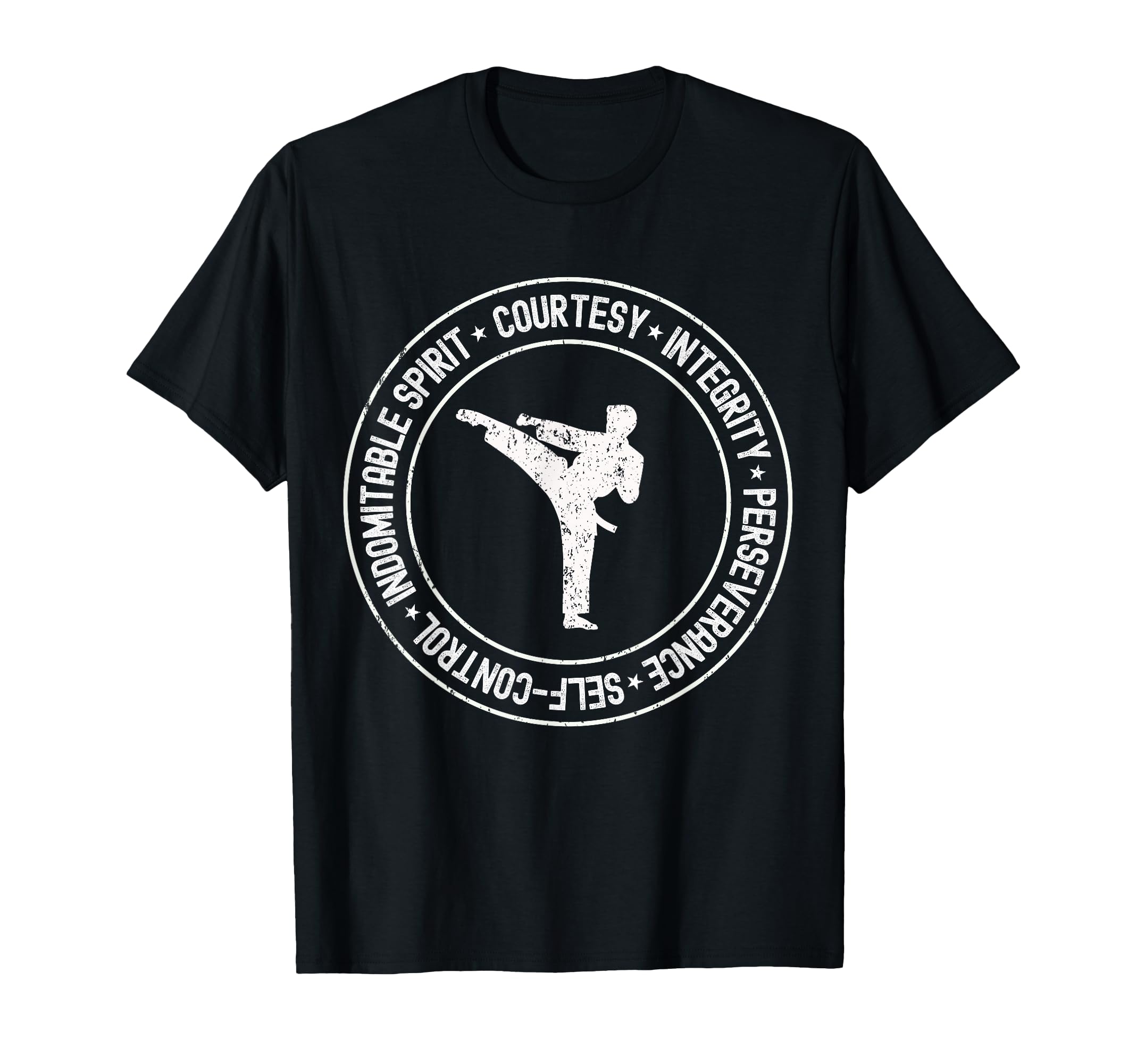 Distressed 5 Tenets of Taekwondo Taekwondo Kicking Outfit T-Shirt