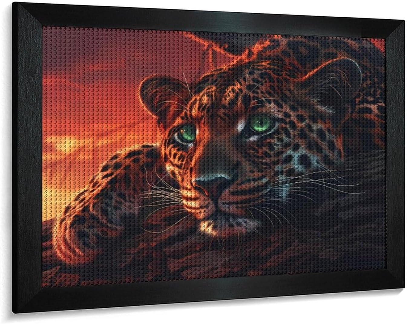 Beautiful Leopards with Green Eyes Printed Diamond 5D Painting Kit 16x20in DIY Full Drill Craft with Tools for Home Wall Decor Gift Blackwood 50 * 40cm