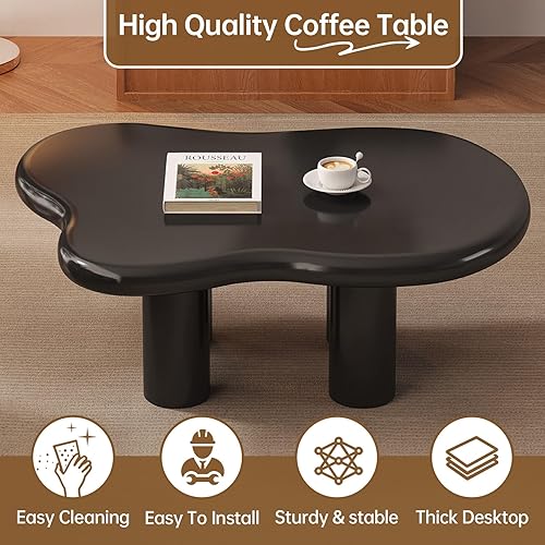 Miniatura 5 de Guyii Cloud - Mesa auxiliar negra para sala de estar, mesa de té irregular para interiores, mesa auxiliar moderna con 3 patas (negro, 41.02 pulgadas)