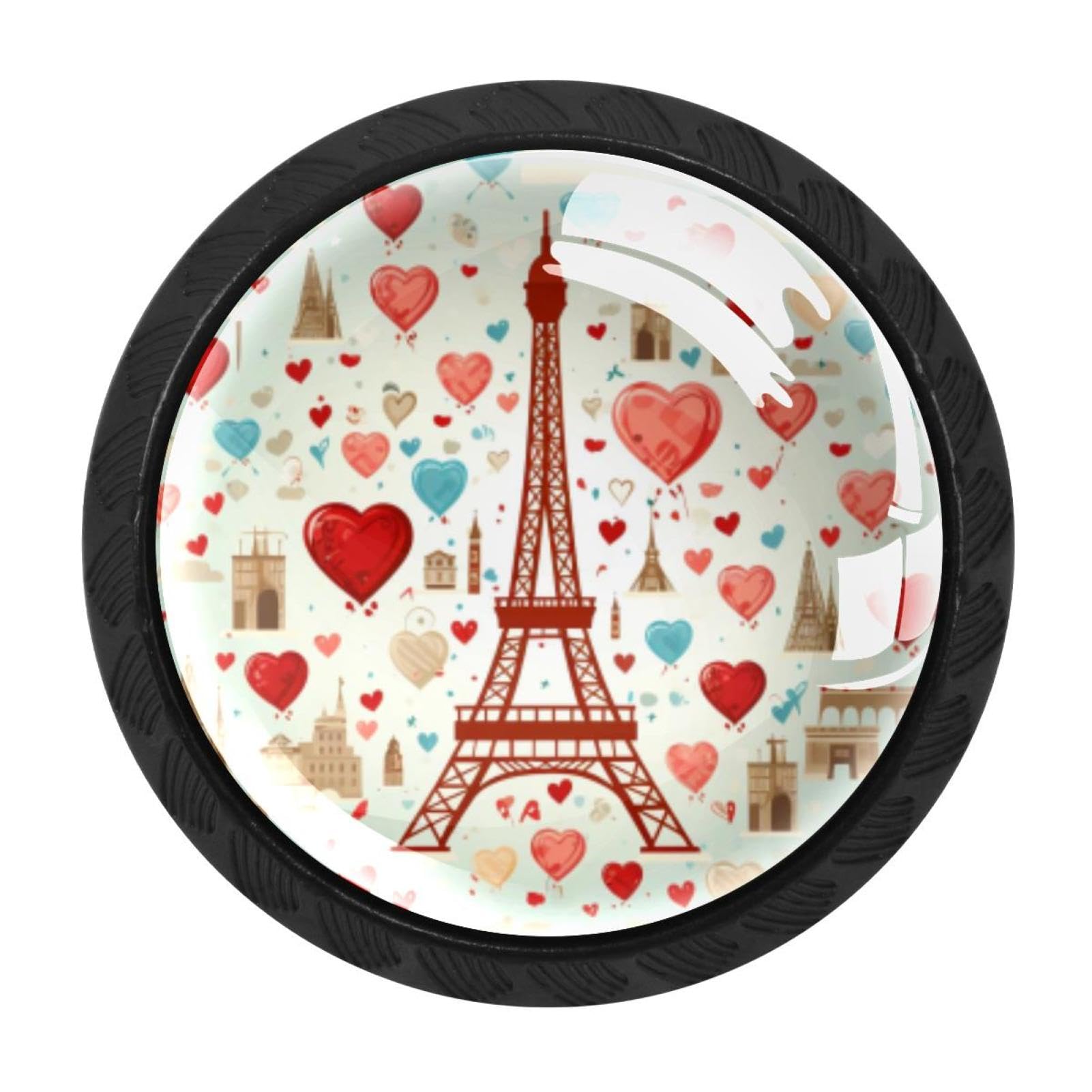 Chenzzzz Multicolored 04 4 Pieces Round Cabinet Knobs Eiffel Tower Valentine's Day Dresser Knobs Pulls Handles With Screws For Drawer Pulls Handles Knobs Door Knobs