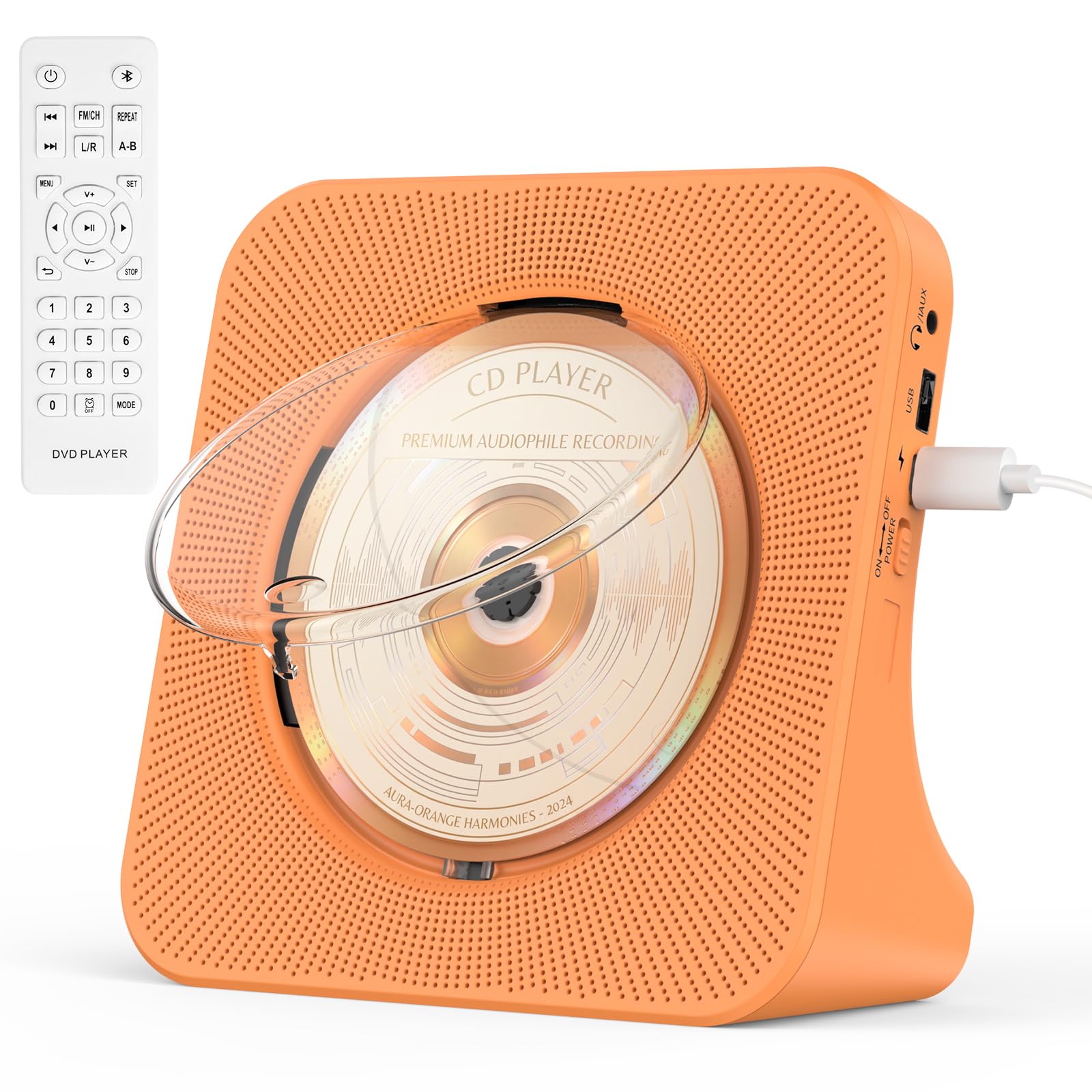 Lecteur CD Bluetooth 5.0 avec Haut-parleurs, Radio Orange