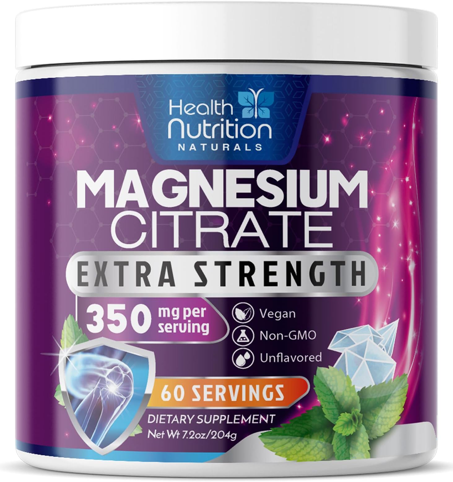 Magnesium Powder Supplement - Magnesium Citrate Powder Drink Mix Unflavored - Mag Citrate & Aquamin Supplements for Bone, Heart & Muscle Support, Sugar Free, Gluten Free, Vegan - 60 Servings