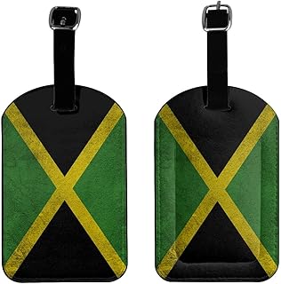 Vintage Jamaican Jamaica Flag Luggage Tag for Suitcases with Name Id Card Privacy Protection Travel Suitcase Tags Pu Leather Baggage Tag Travel Essential Black