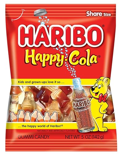 Haribo - Gomitas de botellas de refresco Happy-Cola, bolsas de 5 onzas de tamaño para compartir (paquete de 12), deliciosos aperitivos dulces,