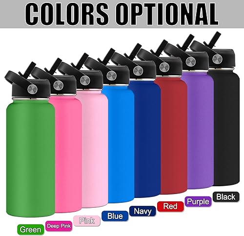 Miniatura 4 de GBVllexuii Botellas de agua personalizadas de acero inoxidable con tapa de pajilla, botella de agua deportiva aislada de 32 onzas con nombre grabado