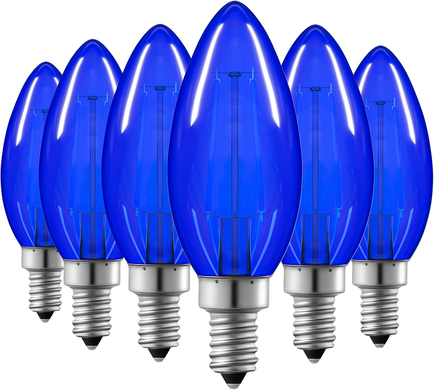 EDISHINE C35 Blue Dimmable LED Light Bulbs, 5W Equivalent 60W, LED Filament Light Bulb, 6 Pack ...