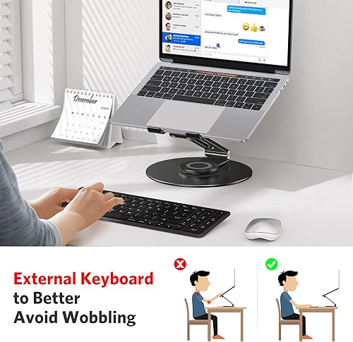 Miniatura 2 de OMOTON Soporte ajustable para portátil con base giratoria 360, elevador ergonómico para portátil para trabajo colaborativo, eje giratorio doble