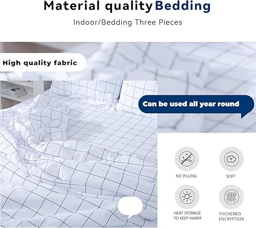 Miniatura 4 de Juego de edredón a rayas para todas las estaciones, suave y transpirable. (individual, blanco)