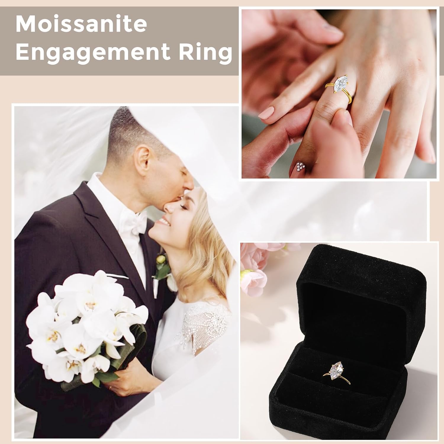 4CT Marquise Cut Moissanite Engagement Ring for Women, D Color VVS1 Clarity 14K Gold/White Gold Plated Solitaire Wedding Rings, Promise Anniversary Rings Gift, Size 5-10 - Image 4