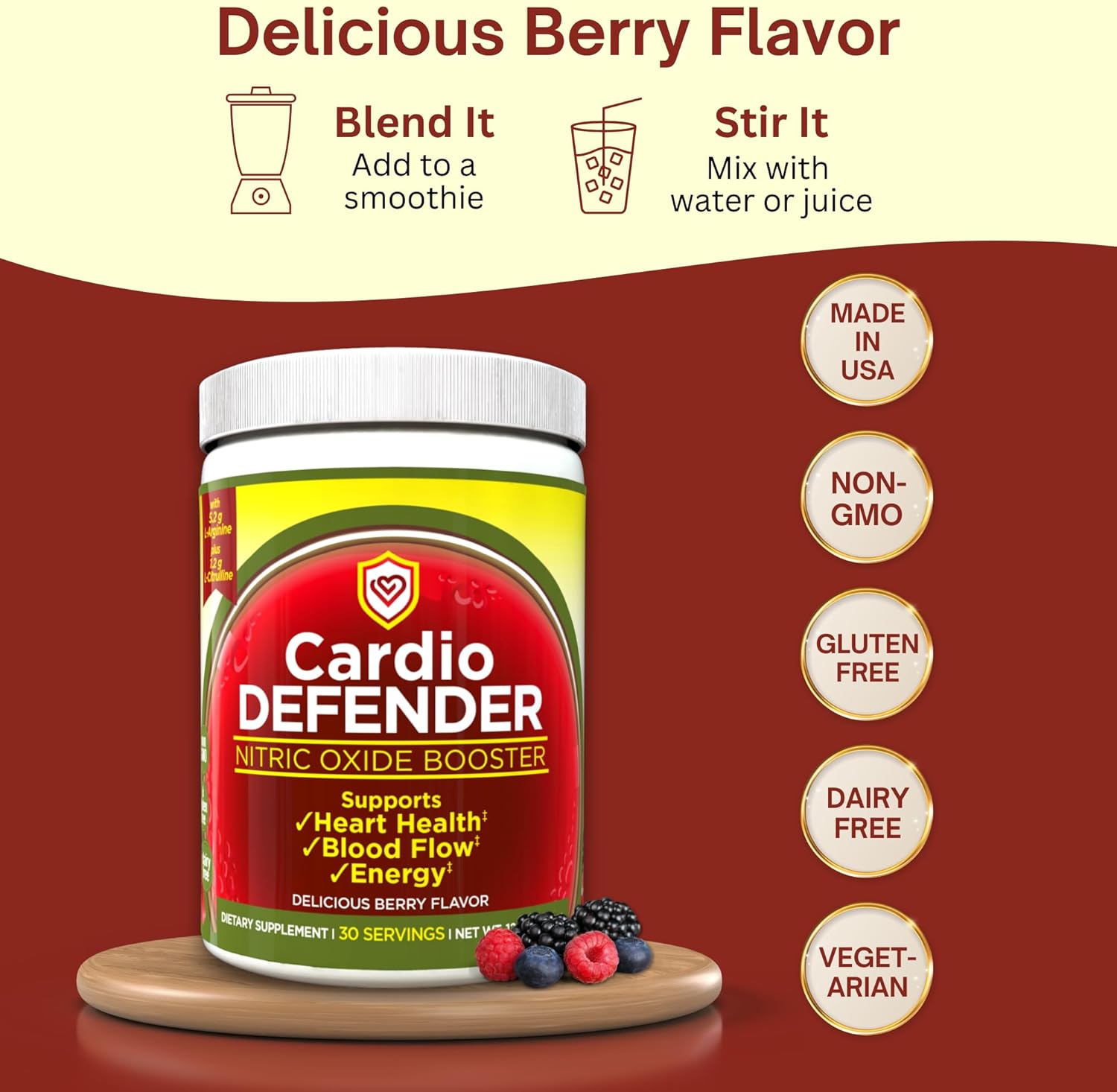 Nitric Oxide Booster Powder – L-Arginine 5,200mg + L-Citrulline 1,200mg – Heart Health Drink Mix - Heart Health, Blood Flow, Energy, Endurance - L-Arginine Powder with Berry Flavor