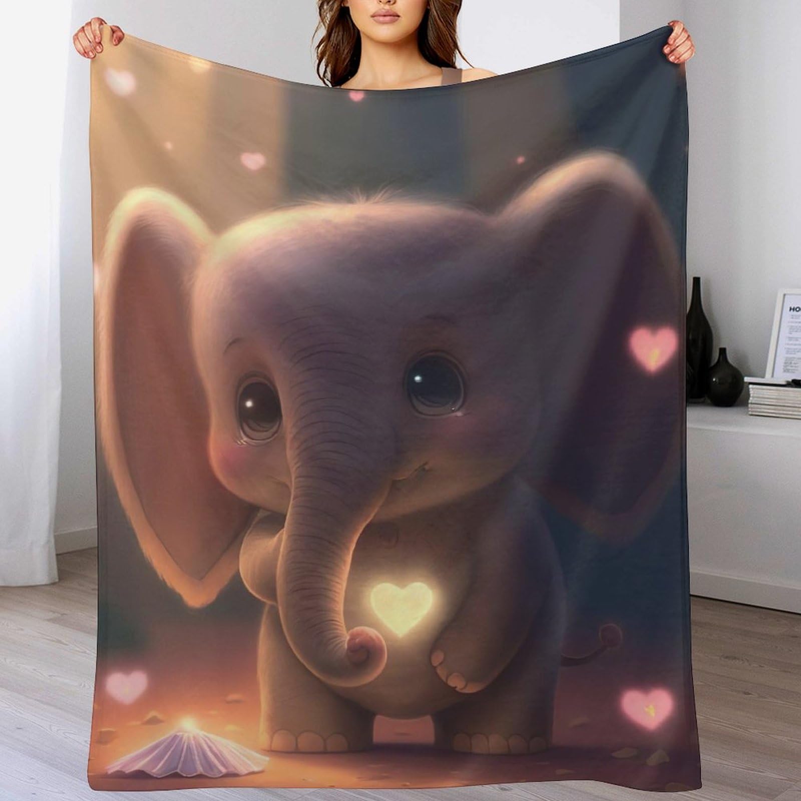 Couverture plaid chaude en flannel molleton imprimé éléphant couvre lit toutes saisons doux