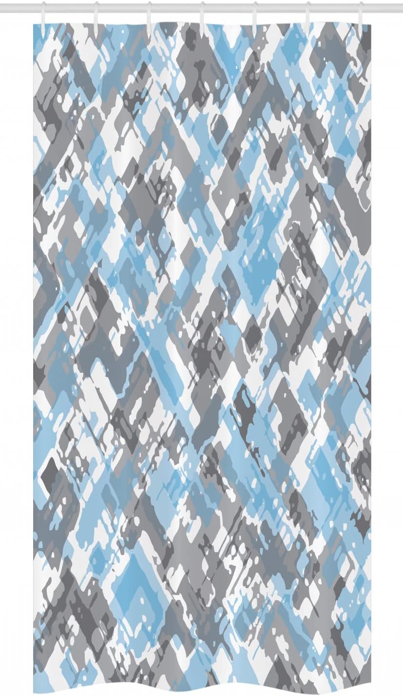 Ambesonne Geometric Stall Shower Curtain, Grunge Style Abstract Modern Watercolor Brushstroke Fluid Colors Design, Fabric Bathroom Decor Set with Hooks, 36" W x 72" L, Grey Pale Blue