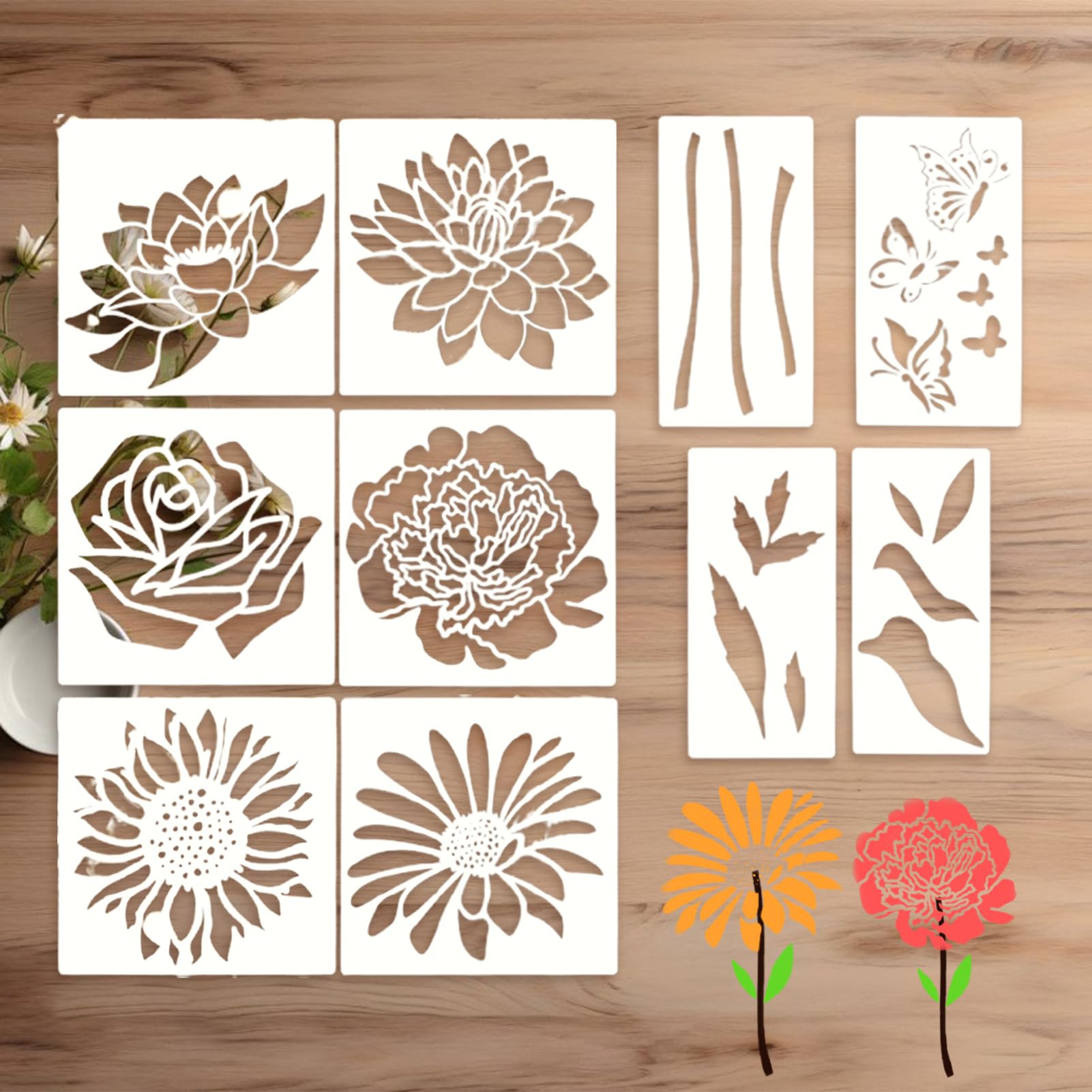 Amazon.co.jp: ステンシルシート 花柄、バラ、ヒナギク、ひまわりの絵