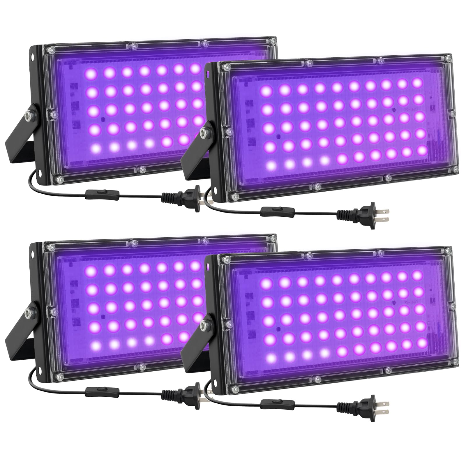 Waygor 50W LED Black Lights for Glow Party, IP65 Waterproof UV Blacklight Floodlight 395nm Black Light Spotlight Purple Black Light Flood Light Fluorescent UV Light Lamp for Halloween Decor (4 Pack)