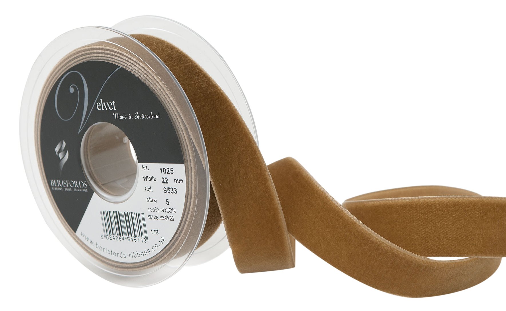 Berisfords Velvet Ribbon, Nuss, 102 x 30 x 102 cm