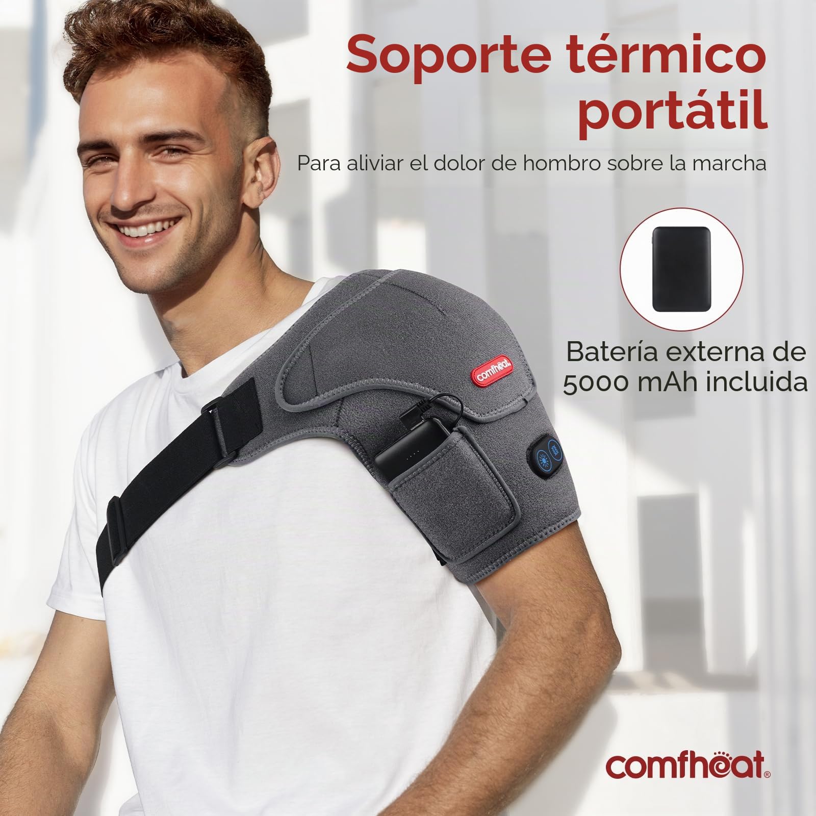 Almohadilla térmica de hombro inalámbrica con masaje vibratorio para alivio del dolor del manguito rotador de hombro congelado, soporte de hombro recargable con calefacción para hombres y
