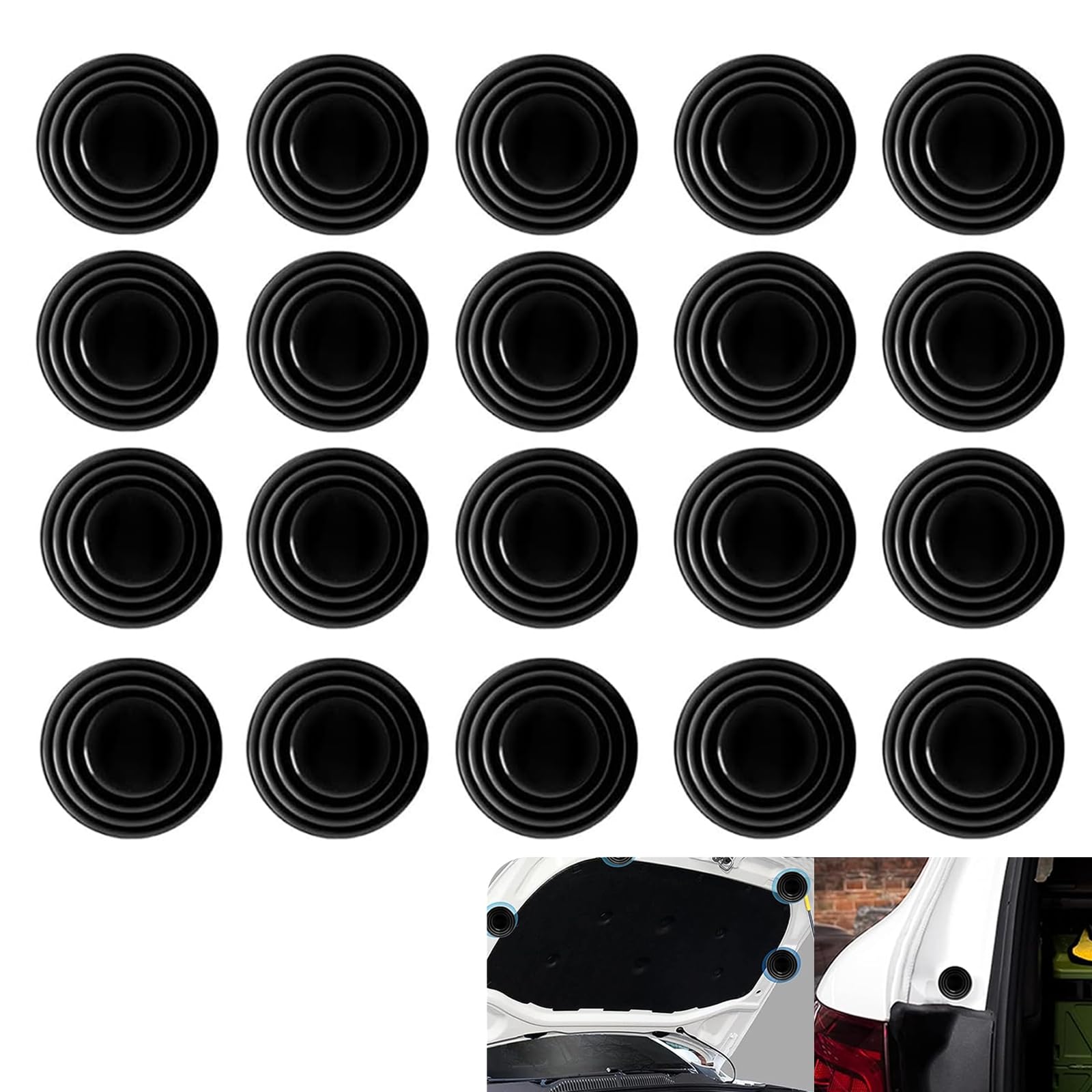 20 PCS Car Door Shock Absorber, Anti Shock Door Edge Guard, Self-Adhesive Silicone Car Door Slam Stopper, Universal Exterior Accessory for Vehicles (Black)